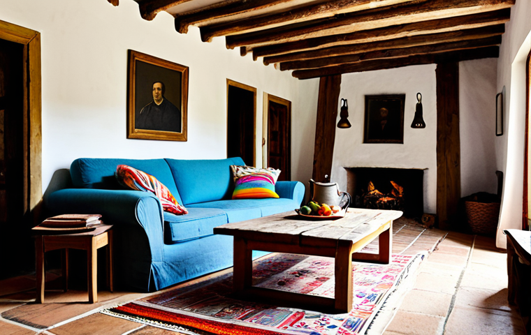 전통주택의 노출된 나무 - Rustic Living Room**
"A cozy living room in a traditional Portuguese farmhouse, featuring exposed w...