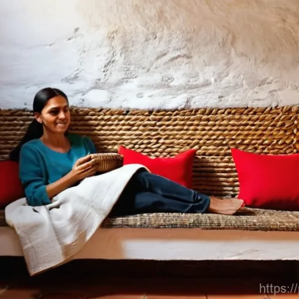전통주택의 건축 재료 - **Prompt:** A cozy and naturally lit interior of a traditional Portuguese adobe house in the Alentej...