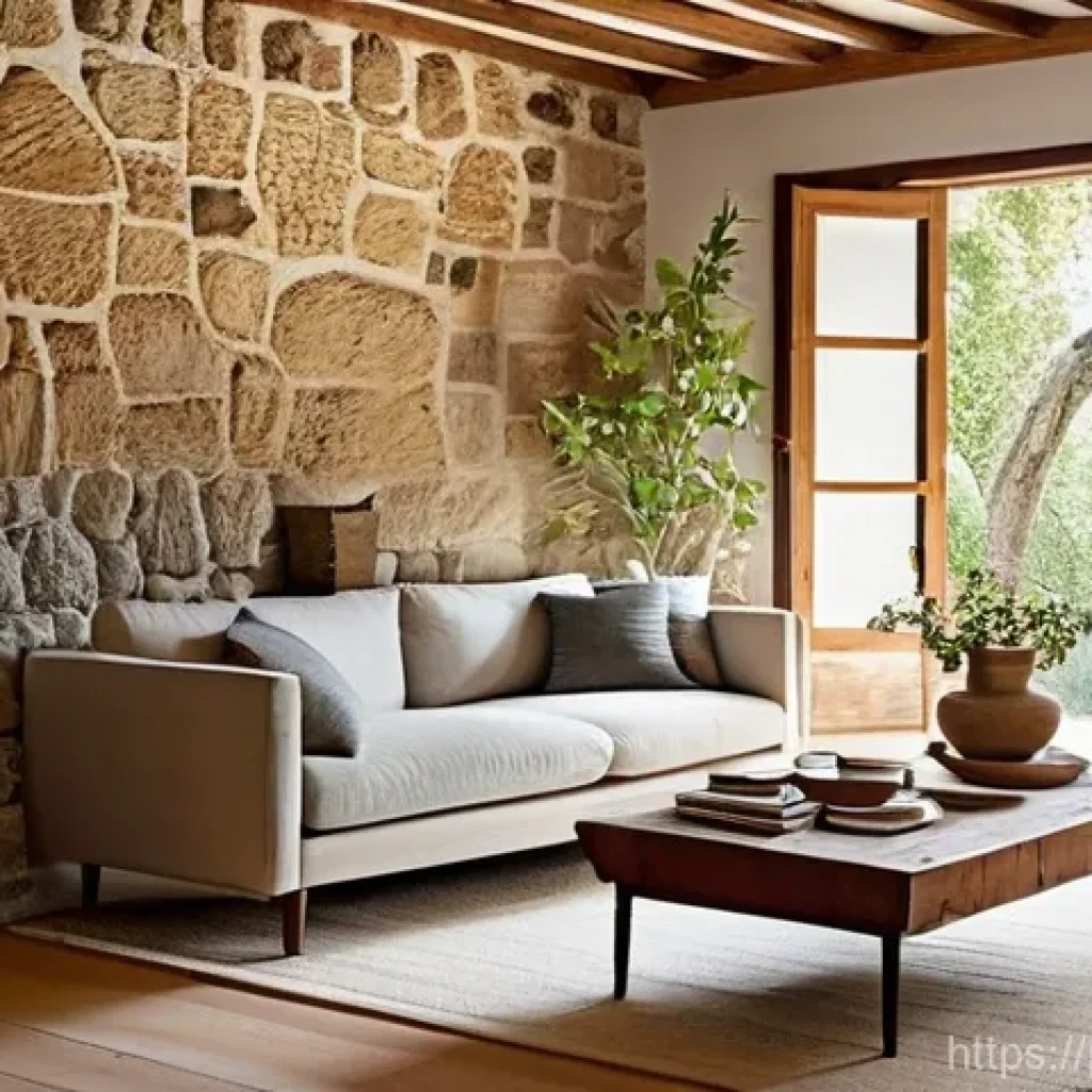 전통주택의 시공 사례 - **Prompt:** A serene, sunlit living room inside a newly restored Portuguese home, showcasing the rus...