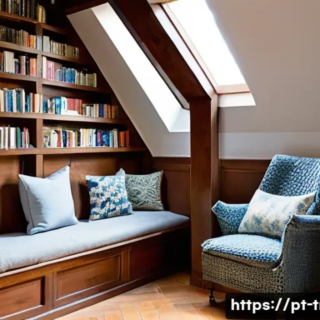 전통주택에서의 창의적 공간 활용 - **Prompt:** A cozy, inviting reading nook nestled under a traditional wooden staircase in an old Por...