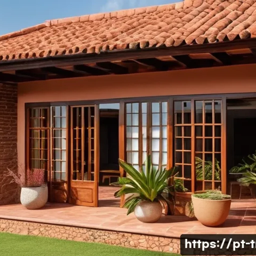 전통주택의 재료 선정 - A traditional Brazilian rustic house exterior showcasing a harmonious blend of natural materials: ri...